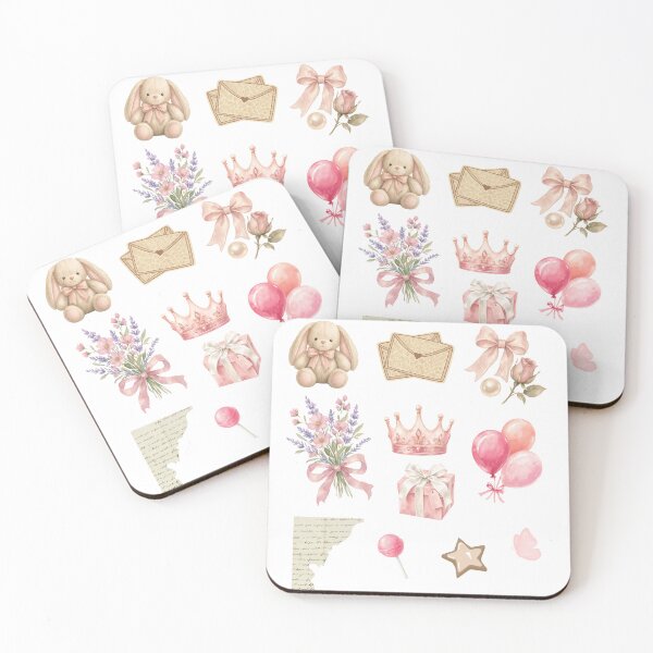Item preview, Vintage Soft Pink Crown Bunny Envelopes Flowers Aesthetic Sticker pack Sheet designed and sold by Rehnair.