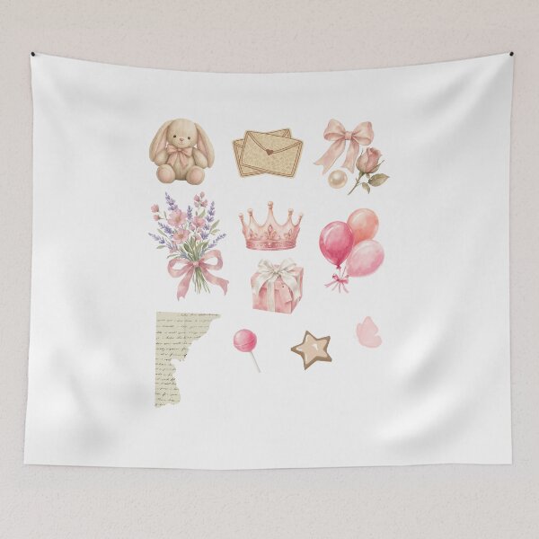 Item preview, Vintage Soft Pink Crown Bunny Envelopes Flowers Aesthetic Sticker pack Sheet designed and sold by Rehnair.