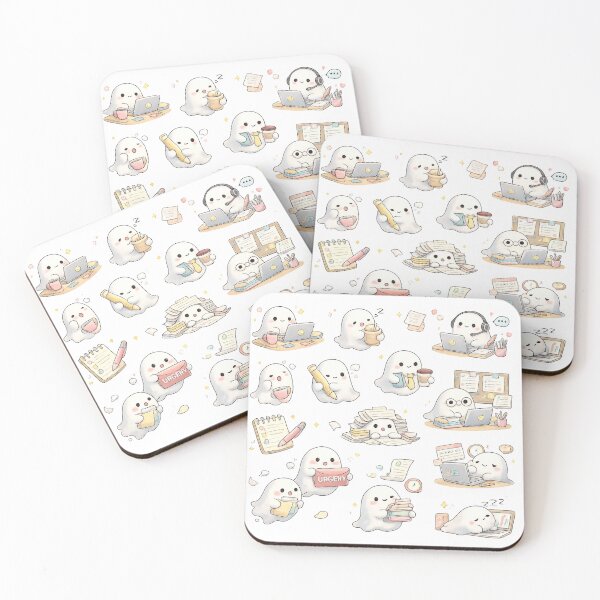 Item preview, Cute Kawaii Working Ghost Office Laptop Desk Aesthetic Sticker pack Sheet designed and sold by Rehnair.
