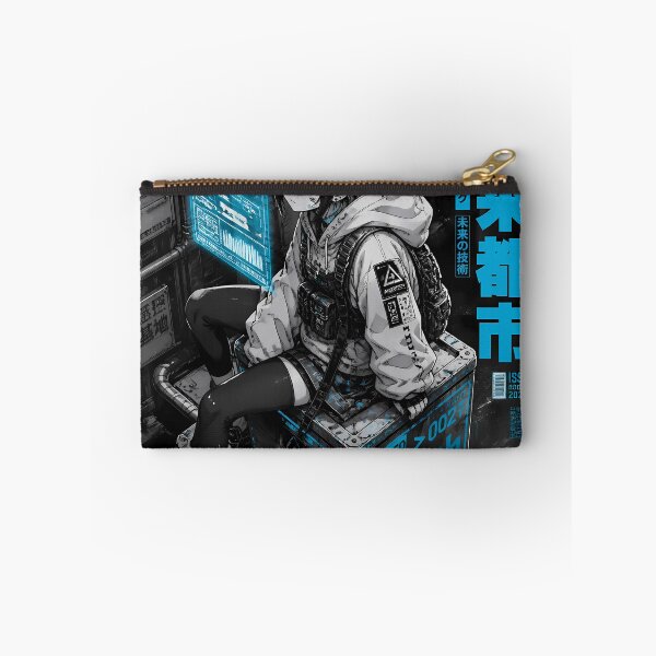 Item preview, Cyberpunk Anime Girl Techwear Poster – Neon Blue Mecha City designed and sold by Swizzy2vore.