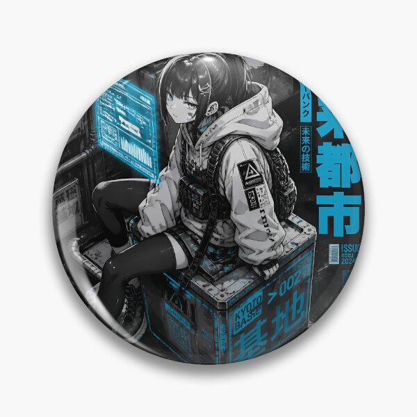 Item preview, Cyberpunk Anime Girl Techwear Poster – Neon Blue Mecha City designed and sold by Swizzy2vore.