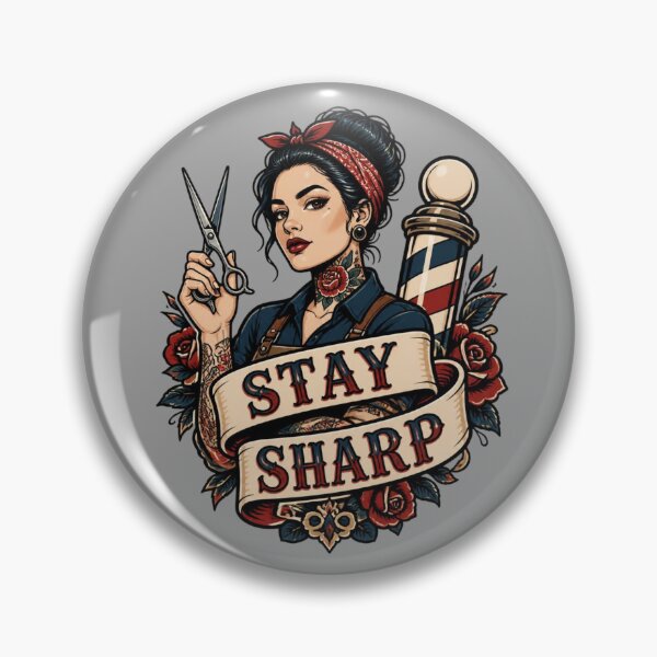 Item preview, Female Barber Stay Sharp Tattoo Emblem designed and sold by Barber MD Culture.
