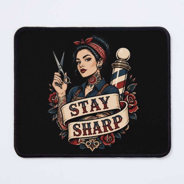 Item preview, Female Barber Stay Sharp Tattoo Emblem designed and sold by Barber MD Culture.