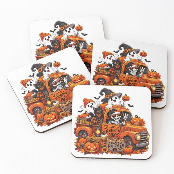 Item preview, Halloween Pumpkin Truck Ghost Skeleton Black Cat designed and sold by Sunday.Supply.