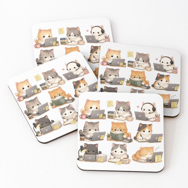 Item preview, Cute Kawaii Working Cat Laptop Glasses Office Study Aesthetic Sticker pack Sheet designed and sold by Rehnair.