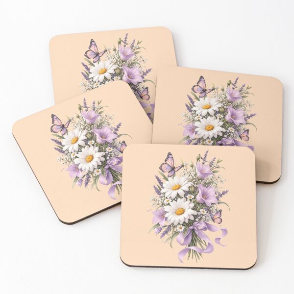 Item preview, Elegant Lavender and Daisy Bouquet with Butterflies designed and sold by DoveArtDesigns.