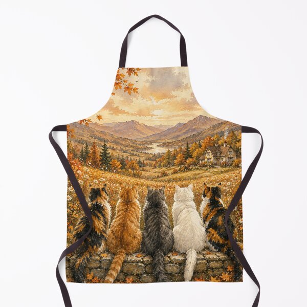 Item preview, Four Cats on Stone Wall Autumn Valley Landscape Oil designed and sold by Jozefin's Studio.