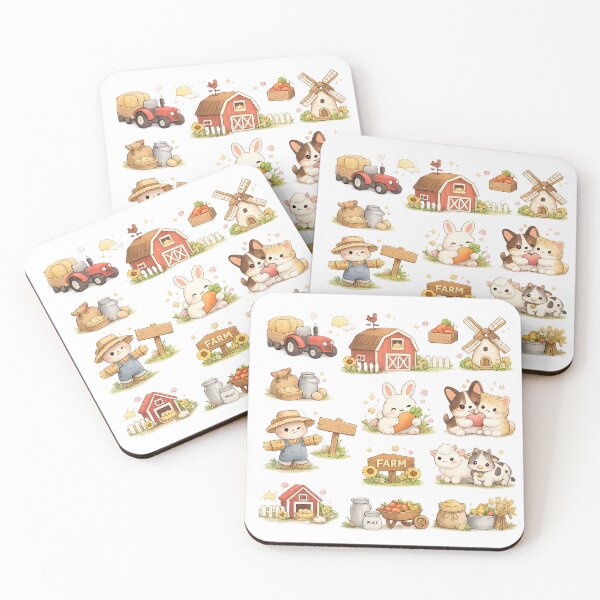Item preview, Cute Kawaii Farm Animals Red Barn Windmill Tractor Aesthetic Sticker pack Sheet designed and sold by Rehnair.