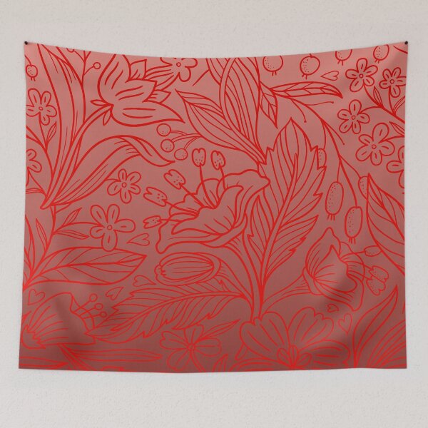 Item preview, Folk Botanical Tapestry – Delicate Flower & Berry Gradient Pattern | Red designed and sold by Frohyou.