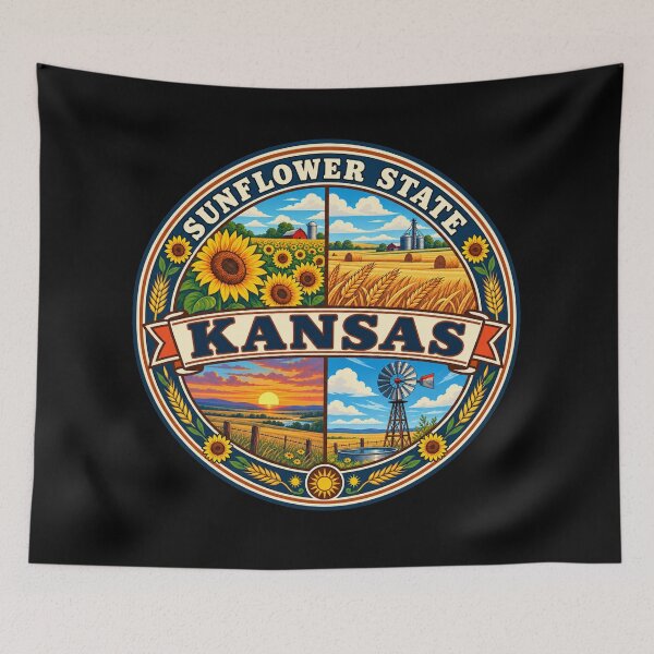 Artikelvorschau, Kansas Sunflower State Vintage Country Souvenir Badge entworfen und verkauft von DreamLayerStudio.