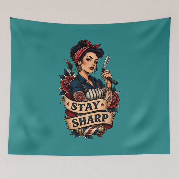 Item preview, Lady Barber Razor Stay Sharp Tattoo Emblem designed and sold by Barber MD Culture.