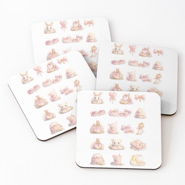 Item preview, Soft Pastel Cute Bunny Teddy Bear Coquette Aesthetic Sticker pack Sheet designed and sold by Rehnair.
