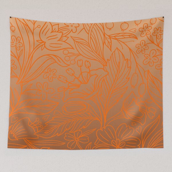Item preview, Folk Botanical Tapestry – Delicate Flower & Berry Gradient Pattern | Orange designed and sold by Frohyou.