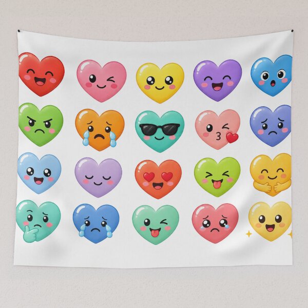 Item preview, Cute Kawaii Heart Emoji Set Colorful Emotion Expression Aesthetic Sticker pack Sheet designed and sold by Rehnair.