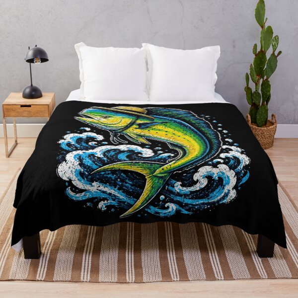 Item preview, Colorful fish in waves with a straw hat designed and sold by rafaeltto.