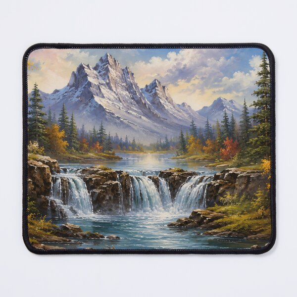 Item preview, Autumn Mountain Waterfall Landscape Vintage Oil Painting designed and sold by Jozefin's Studio.