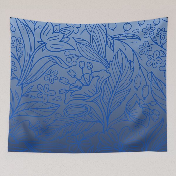 Item preview, Folk Botanical Tapestry – Delicate Flower & Berry Gradient Pattern | Blue designed and sold by Frohyou.
