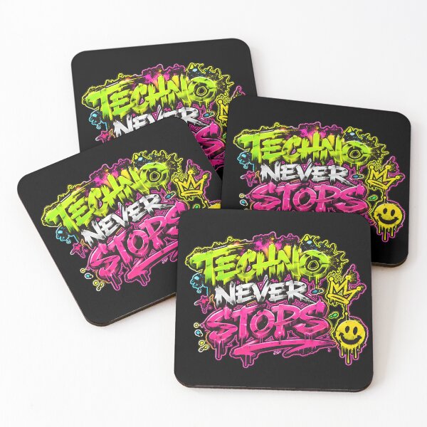 Item preview, Techno Never Stops – Neon Graffiti Rave Street Art designed and sold by RH Design Lab.