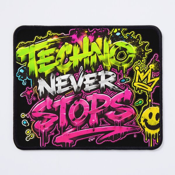 Item preview, Techno Never Stops – Neon Graffiti Rave Street Art designed and sold by RH Design Lab.