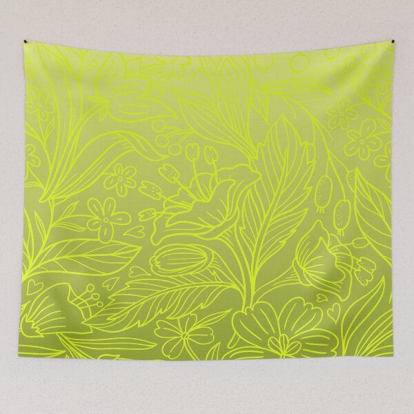 Item preview, Folk Botanical Tapestry – Delicate Flower & Berry Gradient Pattern | Chartreuse designed and sold by Frohyou.