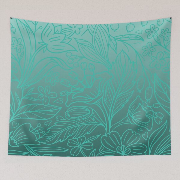 Item preview, Folk Botanical Tapestry – Delicate Flower & Berry Gradient Pattern | Teal designed and sold by Frohyou.