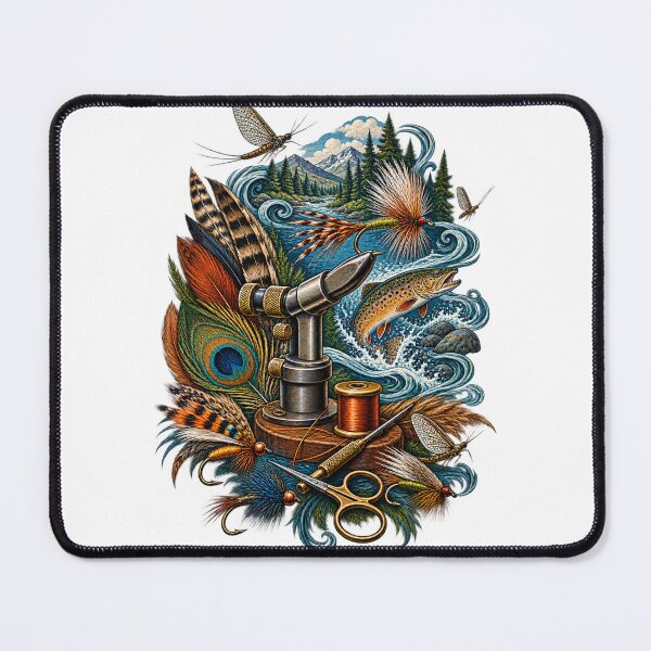 Item preview, Decorative Fly Tying Bench and River Art designed and sold by UrbanCanvvas.