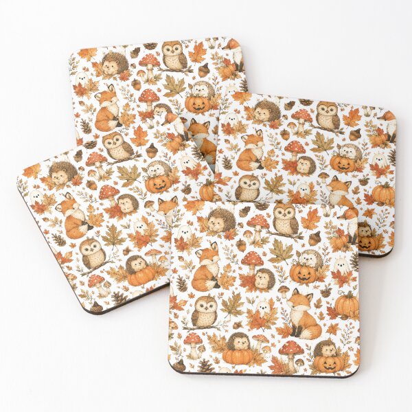 Item preview, Cute Woodland Halloween Animals Autumn Fox Hedgehog Owl Mushroom Pumpkin Pattern designed and sold by DreamPixelPrint.