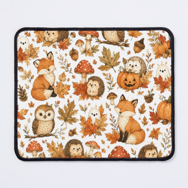Item preview, Cute Woodland Halloween Animals Autumn Fox Hedgehog Owl Mushroom Pumpkin Pattern designed and sold by DreamPixelPrint.