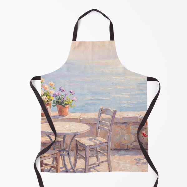 Item preview, Vintage Seaside Cafe Terrace Oil Painting designed and sold by ArtAmbience.