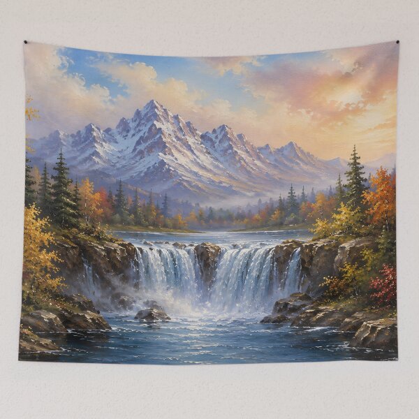 Item preview, Autumn Mountain Waterfall Landscape Oil Painting designed and sold by Jozefin's Studio.