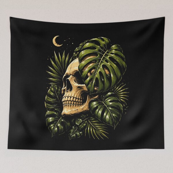 Item preview, Skull in Tropical Leaves Illustration Halloween designed and sold by rafaeltto.
