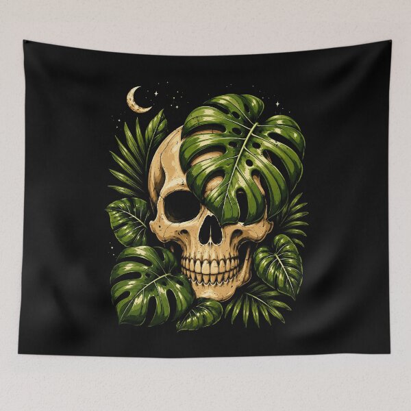 Item preview, Skull with Tropical Leaves Halloween Moon designed and sold by rafaeltto.
