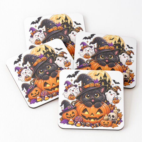 Item preview, Cute Spooky Halloween Ghost Pumpkin Black Cat PNG | Kawaii Halloween Shirt Design designed and sold by ArtZone1987.