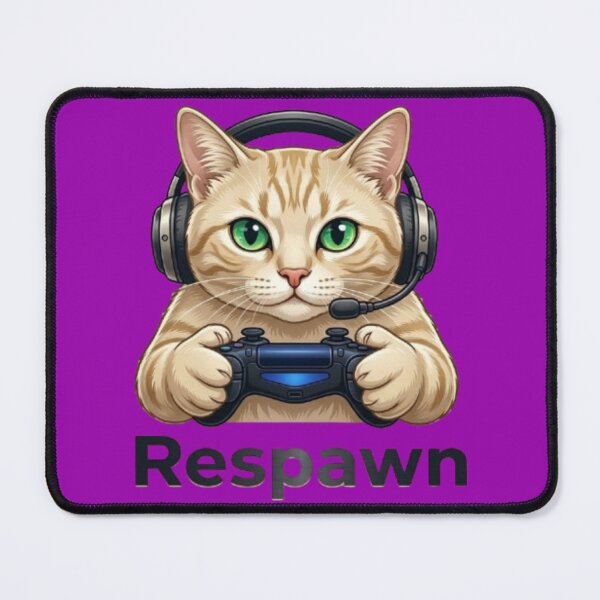 Item preview, Cute Gamer Cat with Headset Holding Controller - "Respawn" Gaming Art designed and sold by Northern Glow Art.