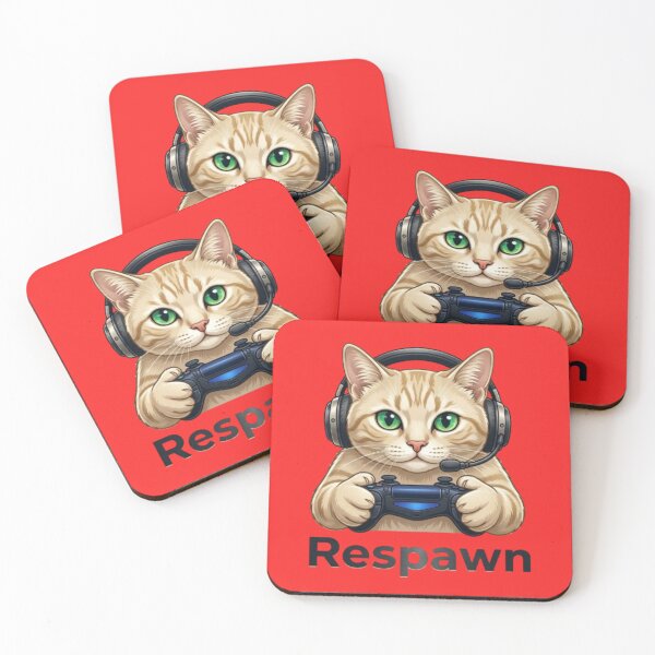Item preview, Cute Gamer Cat with Headset Holding Controller - "Respawn" Gaming Art designed and sold by Northern Glow Art.