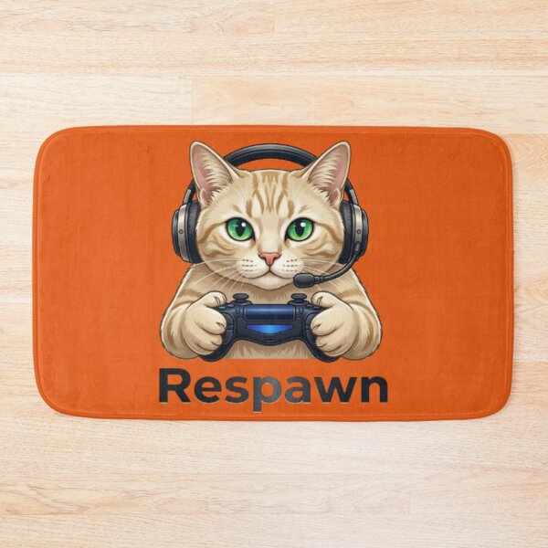 Item preview, Cute Gamer Cat with Headset Holding Controller - "Respawn" Gaming Art designed and sold by Northern Glow Art.