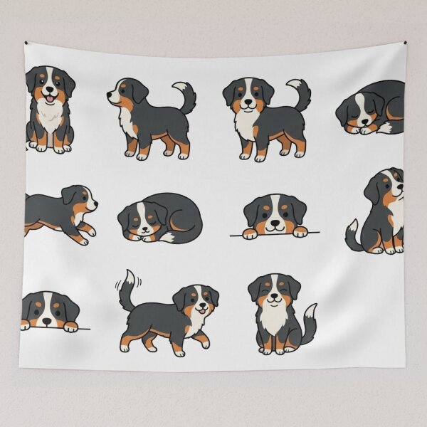Item preview, Cute Bernese Mountain Dog Puppy Poses Tricolor Dog Aesthetic Sticker pack Sheet designed and sold by Rehnair.