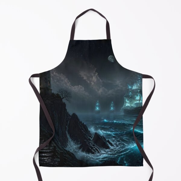 Item preview, Ghost Ships & Haunted Lighthouse Under Twin Moons – Dark Fantasy Ocean designed and sold by DreamyWallVibes.