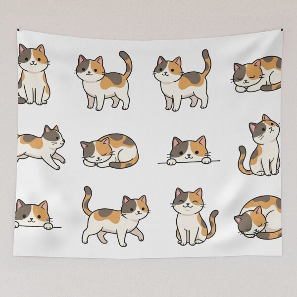 Item preview, Cute Calico Cat Collection Cute Kitten Poses Pastel Aesthetic Sticker pack Sheet designed and sold by Rehnair.