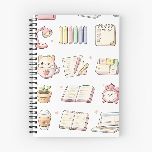 Item preview, Cute Kawaii Study Stationery Cute Kitten Pastel School Aesthetic Sticker pack Sheet designed and sold by Rehnair.