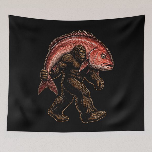 Item preview, Bigfoot carrying a giant fish illustration designed and sold by rafaeltto.