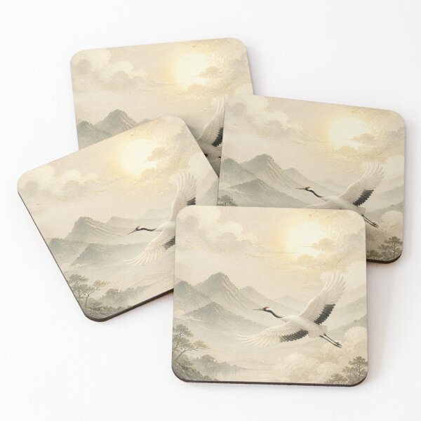 Item preview, Crane Wall Art Poster | Crane and Floating Clouds, Japandi Zen Landscape Decor designed and sold by LuminaKage.