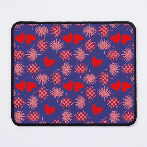 Item preview, Red Hearts & Pink Tropical leaf Repeat on blue designed and sold by StefanStudioArt.