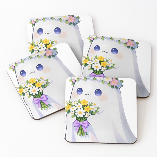 Item preview, Cute Ghost with Flower Crown and Daisy Bouquet Icon designed and sold by pumsquare.