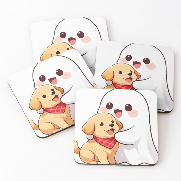 Item preview, Cute Ghost Cuddling Golden Retriever Puppy Icon designed and sold by pumsquare.