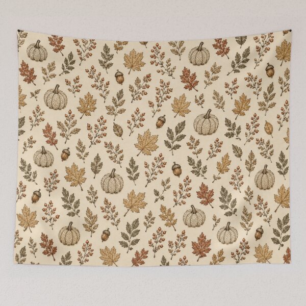 Item preview, Cozy Neutral Autumn – Elegant Fall Leaves & Pumpkins Pattern designed and sold by HO•Designs.