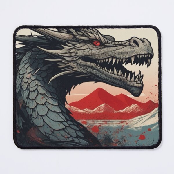Item preview, Fantasy art of a stylized Japanese-Western stone dragon head, blended with crimson red brushstrokes designed and sold by Kochainn.