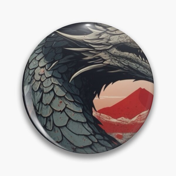 Item preview, Fantasy art of a stylized Japanese-Western stone dragon head, blended with crimson red brushstrokes designed and sold by Kochainn.