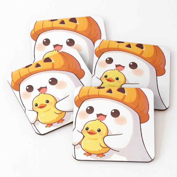 Item preview, Cute Ghost with Baby Duckling in Pumpkin Hat Icon designed and sold by pumsquare.