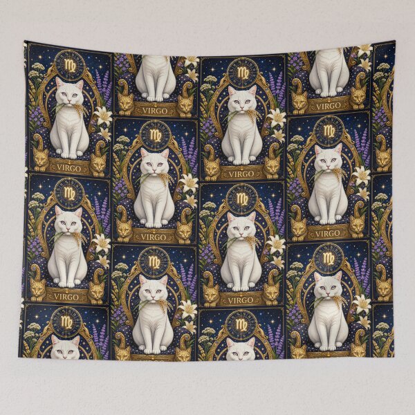Item preview, Virgo Zodiac Cat – Celestial White Cat Astrology Art designed and sold by SammyMorry.